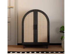 Aparador/sapato - 70 x 40 x 100 cm - com 2 portas vazadas de vime + 3 prateleiras - MDF - natural