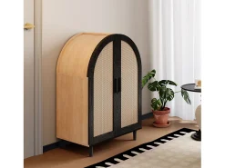Aparador/sapato - 70 x 40 x 100 cm - com 2 portas vazadas de vime + 3 prateleiras - MDF - natural