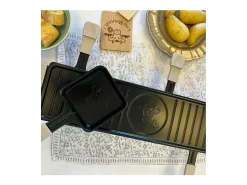 Aparelho de raclette Little Balance para 4 pessoas 800W, placa antiaderente removível, 4 frigideiras em madeira natural, compacto e leve