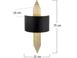 Aplique em metal - Candeeiro C. 22 x A. 75 cm - Preto e dourado - SANGARIUS