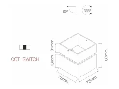 Aplique LED Mini Rubyc Tricolore 7w quadrado preto ajustável
