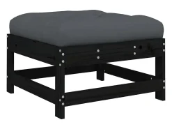 Apoio de pés p/ jardim c/ almofadão pinho maciço preto