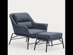 Apoio para pés em tecido azul com estrutura metálica 69x43 h45