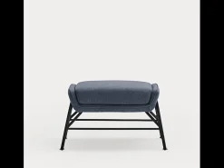 Apoio para pés em tecido azul com estrutura metálica 69x43 h45