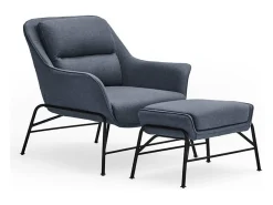Apoio para pés em tecido azul com estrutura metálica 69x43 h45