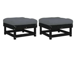 Apoios de pés p/ jardim c/ almofadões 2 pcs pinho maciço preto