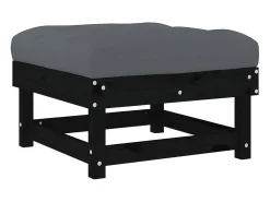 Apoios de pés p/ jardim c/ almofadões 2 pcs pinho maciço preto