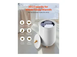 Aquecedor de Toalhas 20 L SucceBuy, Balde Secador de Toalhas para Banheiro, com Regulação de Temperatura, Timer 20/40/60/90 min e Indicador LED