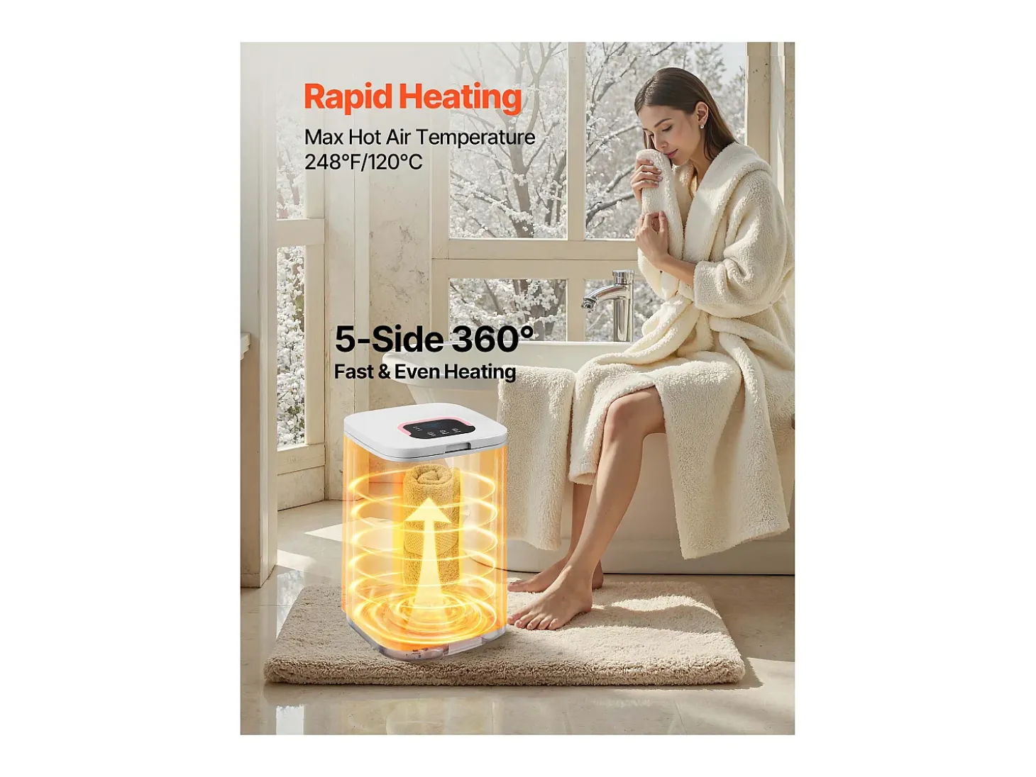 Aquecedor de Toalhas 20 L SucceBuy, Balde Secador de Toalhas para Banheiro, com Tela LED, Regulação de Temperatura, Timer e Trava de Segurança