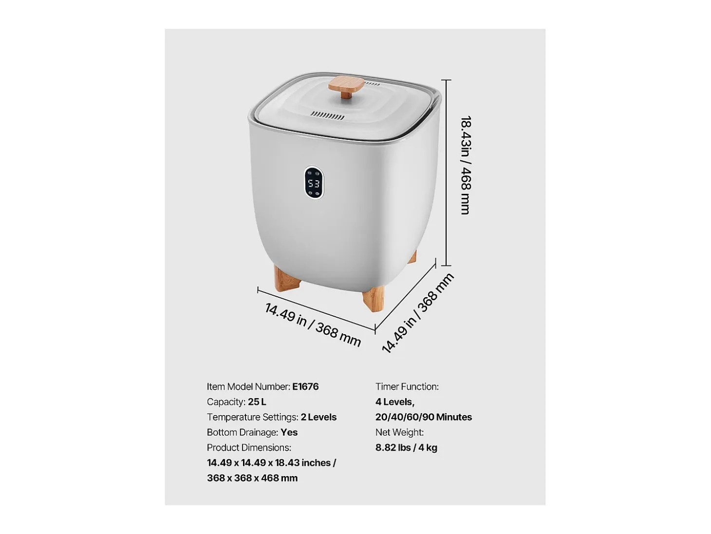 Aquecedor de Toalhas SucceBuy 25 L, Balde Secador de Toalhas para Banheiro, com Tela LED, Regulação de Temperatura e Timer 20/40/60/90 min