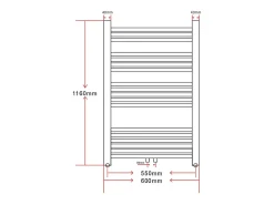 Aquecedor toalhas banheiro curvo 600 x 1160 mm conector lateral e centro
