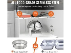 Aquecedores de Alimentos SucceBuy Conjunto de Rechauds em Aço Inoxidável com Tampa, 2 Peças, Panela Standard de 5.5 Litros e Suporte para Combustível