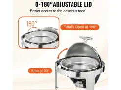 Aquecedores de Alimentos SucceBuy Conjunto de Rechauds em Aço Inoxidável com Tampa, 2 Peças, Panela Standard de 5.5 Litros e Suporte para Combustível