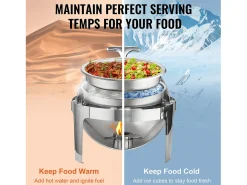 Aquecedores de Alimentos SucceBuy Conjunto de Rechauds em Aço Inoxidável com Tampa, 2 Peças, Panela Standard de 5.5 Litros e Suporte para Combustível