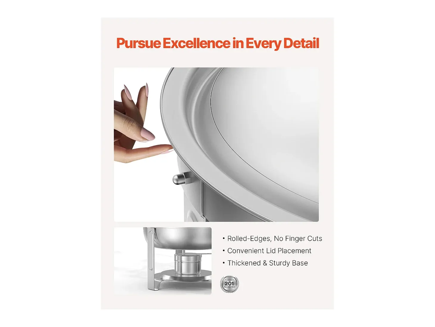 Aquecedores de Alimentos SucceBuy Conjunto de Buffet com 4 Pratos de Aquecimento em Aço Inoxidável com Panelas Grandes, Prato de Aquecimento Redondo com Tampa