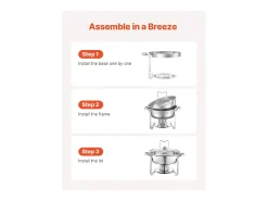 Aquecedores de Alimentos SucceBuy Conjunto de Buffet com 4 Pratos de Aquecimento em Aço Inoxidável com Panelas Grandes, Prato de Aquecimento Redondo com Tampa