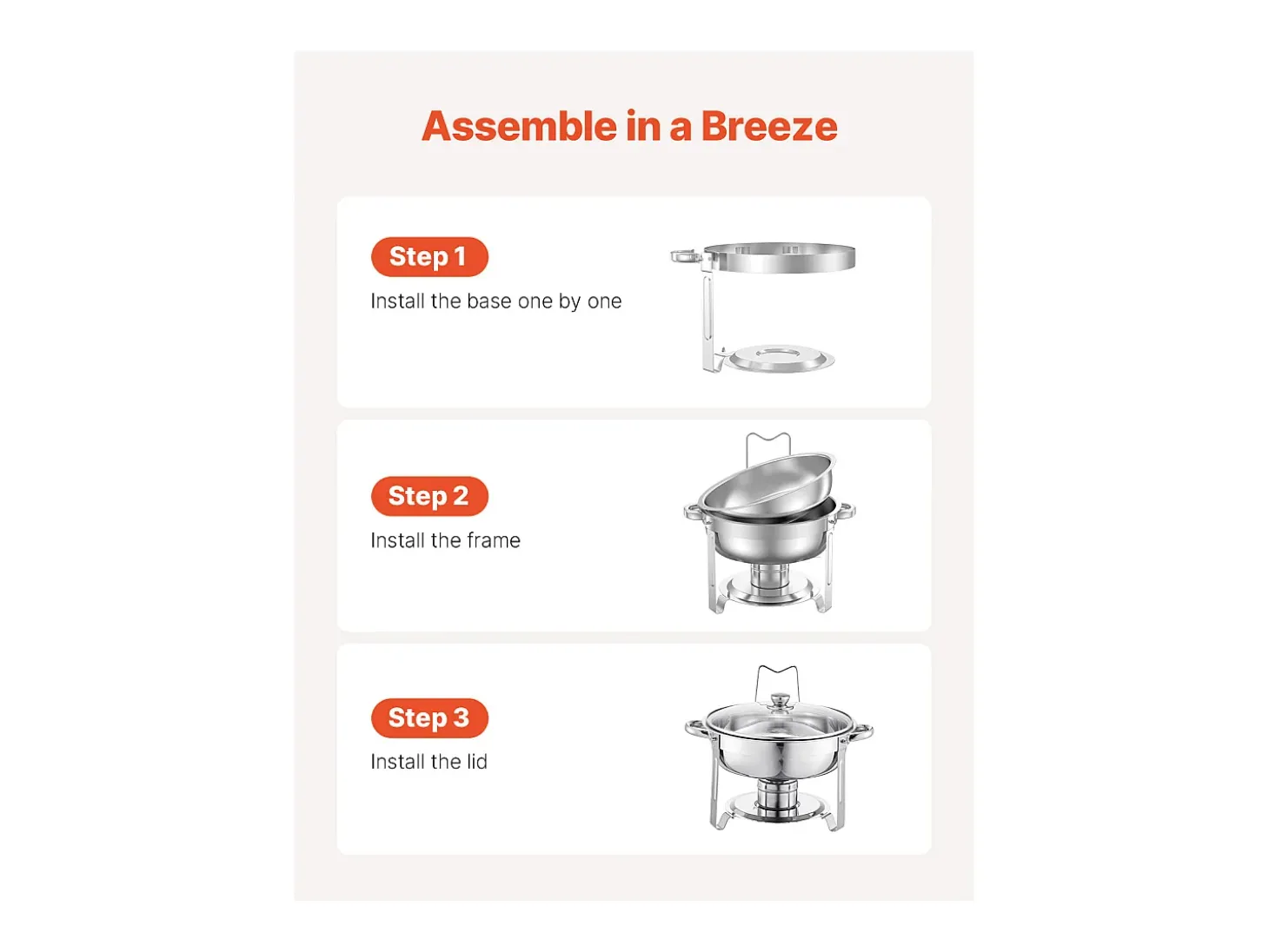Aquecedores de Alimentos SucceBuy Conjunto de Buffet com 4 Pratos de Aquecimento em Aço Inoxidável com Panelas Grandes, Prato de Aquecimento Redondo com Tampa