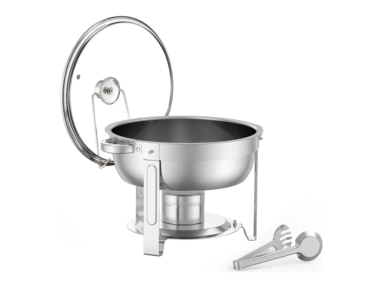 Aquecedores de Alimentos SucceBuy Conjunto de Buffet com 4 Pratos de Aquecimento em Aço Inoxidável com Panelas Grandes, Prato de Aquecimento Redondo com Tampa