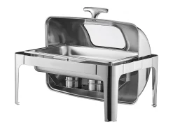 Aquecedores de Alimentos SucceBuy Conjunto de Rechauds Retangulares em Aço Inoxidável de 8.5 L com Tampa Enrolável e 2 Panelas de Meio Tamanho