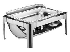 Aquecedores de Alimentos SucceBuy Conjunto de Rechauds Retangulares em Aço Inoxidável de 8.5 L com Tampa Enrolável e 2 Panelas de Meio Tamanho