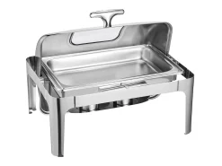 Aquecedores de Alimentos SucceBuy Conjunto de Rechauds Retangulares em Aço Inoxidável de 8.5 L com Tampa Enrolável e 2 Panelas de Meio Tamanho