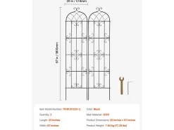 Arame de Jardim SucceBuy em Metal, Lote de 2, 221 x 51 cm, Suporte para Plantas Trepadeiras, Anticorrosivo