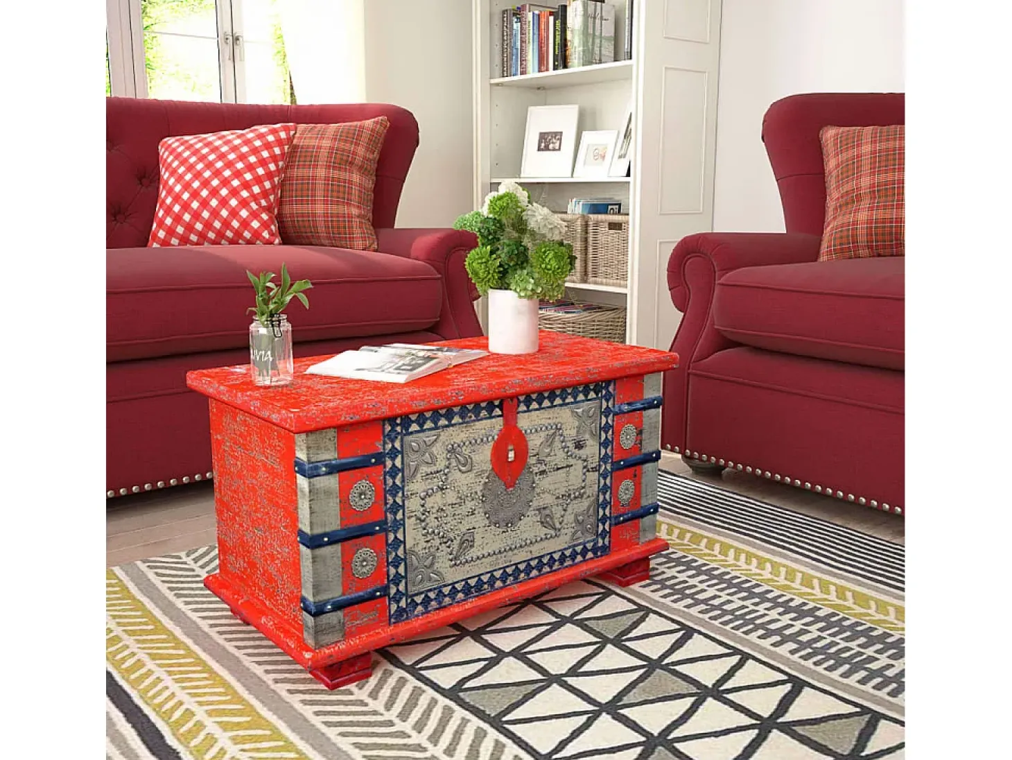 Arca arrumos madeira de mangueira 80x40x45 cm vermelho