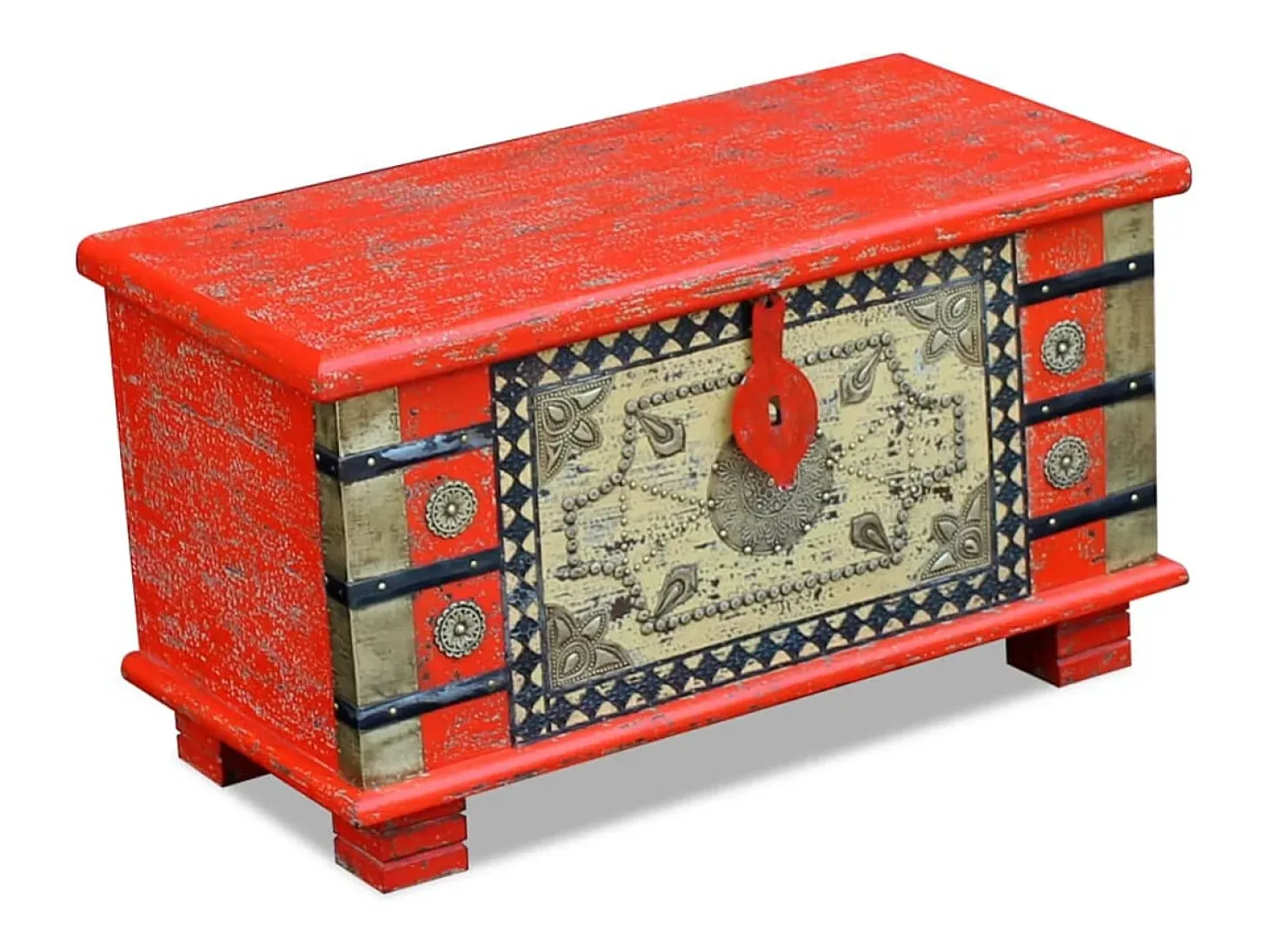 Arca arrumos madeira de mangueira 80x40x45 cm vermelho