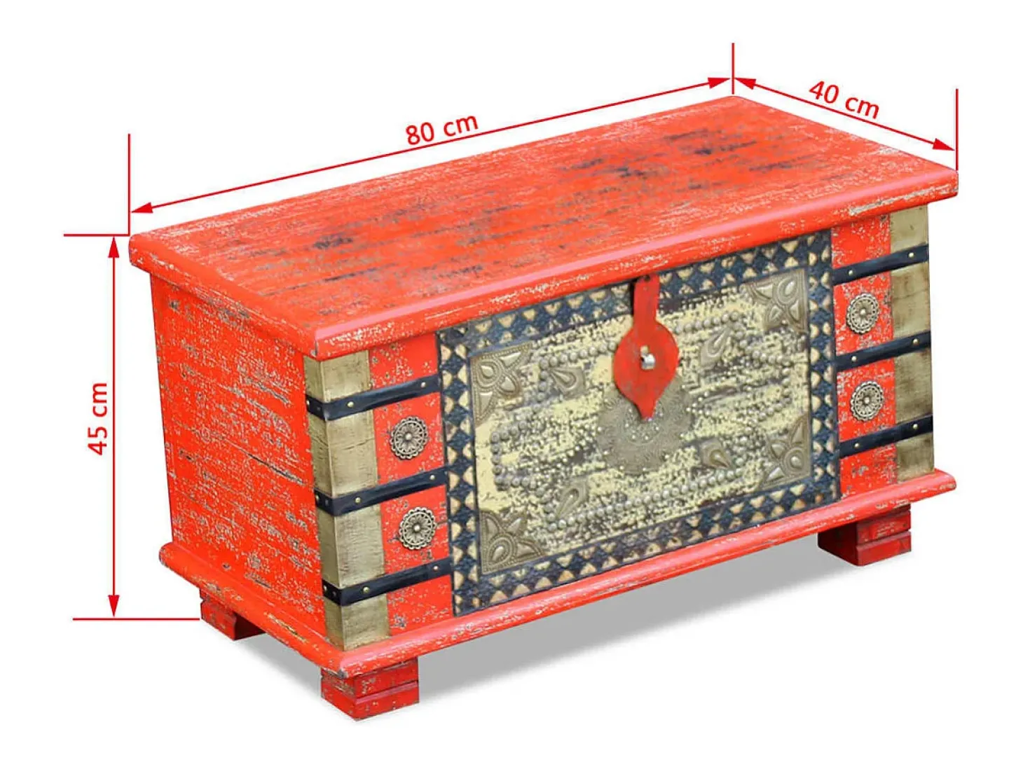 Arca arrumos madeira de mangueira 80x40x45 cm vermelho