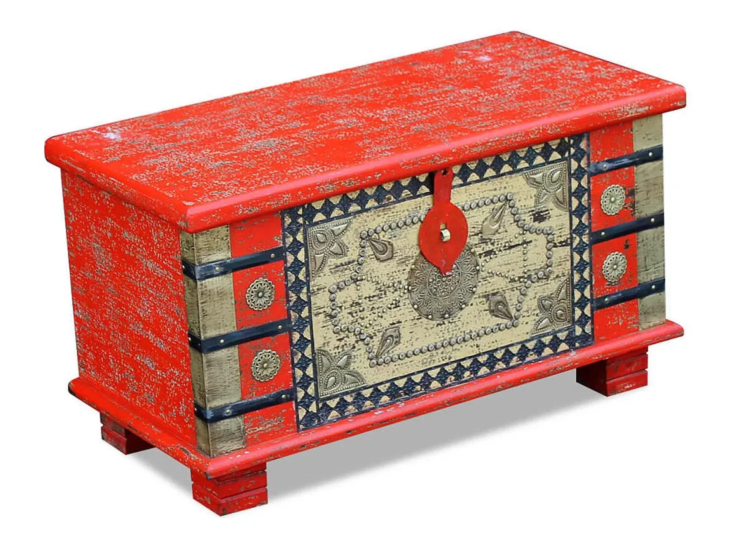 Arca arrumos madeira de mangueira 80x40x45 cm vermelho