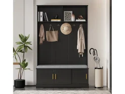 Armário - 120 x 40 x 191 cm - com sapateira + guarda-roupa + 6 ganchos triplos - aglomerado - preto
