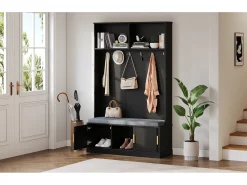Armário - 120 x 40 x 191 cm - com sapateira + guarda-roupa + 6 ganchos triplos - aglomerado - preto
