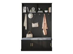 Armário - 120 x 40 x 191 cm - com sapateira + guarda-roupa + 6 ganchos triplos - aglomerado - preto