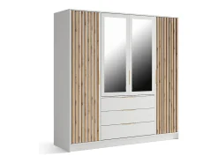 Armário 4 portas 3 gavetas com espelho L196 cm em cores natural e branco - LIRMADA