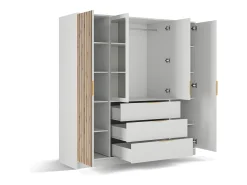 Armário 4 portas 3 gavetas com espelho L196 cm em cores natural e branco - LIRMADA