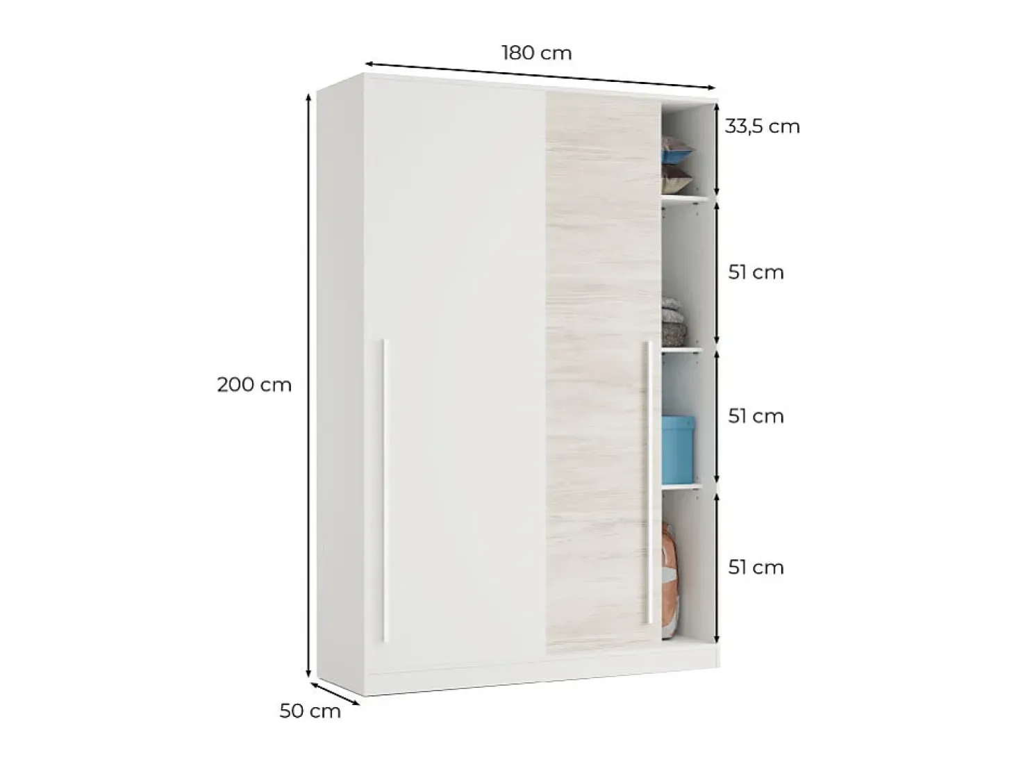 Armário 2 portas de correr em aglomerado branco 200x120x50cm