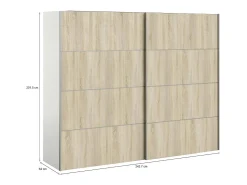 Armário Acerno de 2 portas, mobiliário de quarto, roupeiro, roupeiro, 243x64 h202 cm, branco e carvalho