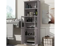 Armário alto para casa de banho com 4 portas - Madeira MDF - Cinza