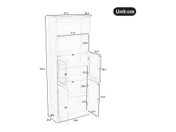 Armário alto para casa de banho com 4 portas - Madeira MDF - Cinza