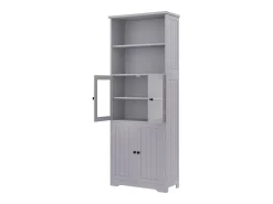 Armário alto para casa de banho com 4 portas - Madeira MDF - Cinza