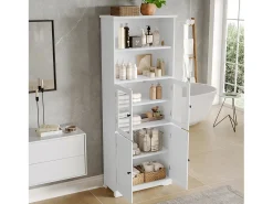 Armário alto para casa de banho com 4 portas - Madeira MDF - Branco