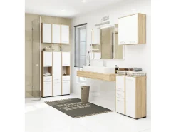 Armário Alto para Lavanderia FIN, 2 Portas, Carvalho Sonoma e Branco, 180x64x30 cm