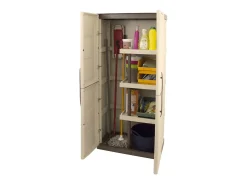 Armário ao ar livre Daldegan, Armário de varanda multiuso, Armário de vassoura de 2 portas, 100% Made in Italy, 70x47h178 cm, Bege e Castanho, Acabamento de pintura