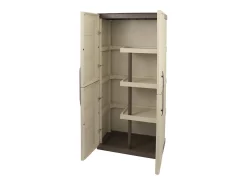 Armário ao ar livre Daldegan, Armário de varanda multiuso, Armário de vassoura de 2 portas, 100% Made in Italy, 70x47h178 cm, Bege e Castanho, Acabamento de pintura