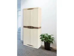 Armário ao ar livre Daldegan, Armário de varanda multiuso, Armário de vassoura de 2 portas, 100% Made in Italy, 70x47h178 cm, Bege e Castanho, Acabamento elegante