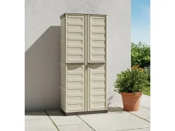 Armário ao ar livre Daldegan, Armário de varanda multiuso, Armário de vassoura de 2 portas, 100% Made in Italy, 70x47h178 cm, Bege e Castanho, Acabamento em linhas