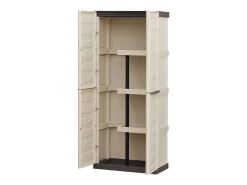 Armário ao ar livre Daldegan, Armário de varanda multiuso, Armário de vassoura de 2 portas, 100% Made in Italy, 70x47h178 cm, Bege e Castanho, Acabamento em linhas