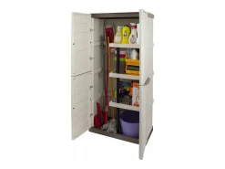 Armário ao ar livre Daldegan, Armário de varanda multiuso, Armário de vassoura de 2 portas, 100% Made in Italy, 70x47h178 cm, Bege e Castanho, Acabamento em linhas