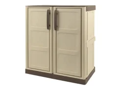 Armário ao ar livre DambRosi, Armário de varanda multiuso, Armário de exterior com 2 portas, 100% Made in Italy, Bege e Castanho, 70x39h86 cm, Acabamento de quadros