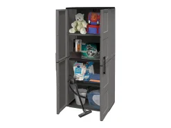 Armário ao ar livre Dambrosin, Armário de varanda, Armário multiuso com prateleiras, 100% Made in ItaLy, 68x37h163 cm, Cinza e Preto, Acabamento de quadros